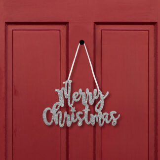 Karácsonyi dekoráció - "Merry Christmas" felirat - 20 x 12 cm - ezüst