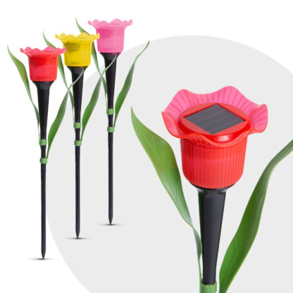 LED-es szolár tulipánlámpa - sárga / piros / rózsaszín - 31 cm - 24 db / kínáló - Image 2