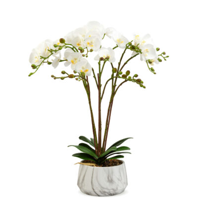 Műnövény dekoráció - orchidea - fehér - 58 cm - Image 2