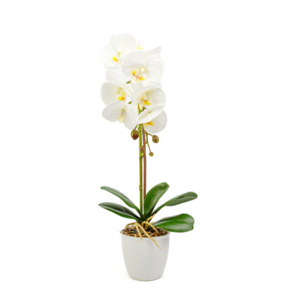 Műnövény dekoráció - orchidea - fehér - 48 cm - Image 2