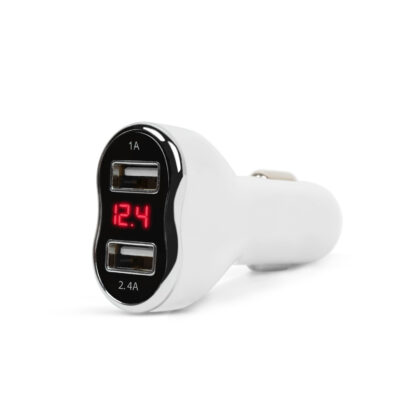 Autós szivargyújtó adapter - 2 x USB, feszültségmérővel és árammérővel - fehér - Image 2