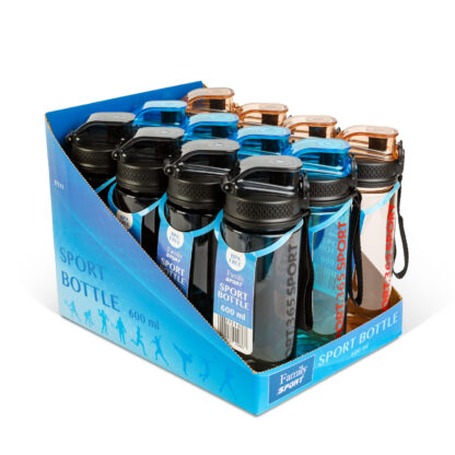 Sport kulacs - műanyag, átlátszó - 600 ml - 3 színben - Image 2