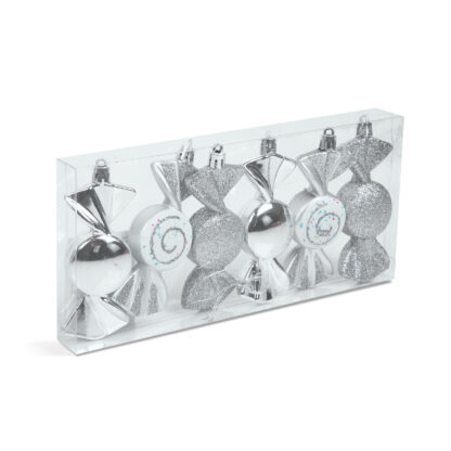 Karácsonyfadísz szett - ezüst cukor - 10 x 3,6 cm - 6 db / szett - Image 2