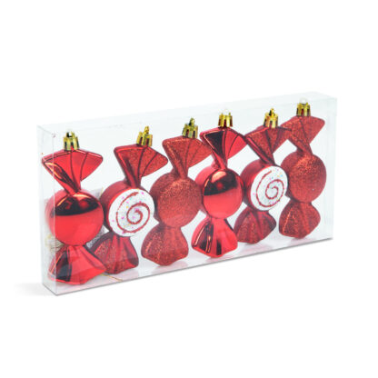 Karácsonyfadísz szett - piros cukor - 10 x 3,6 cm - 6 db / szett - Image 2