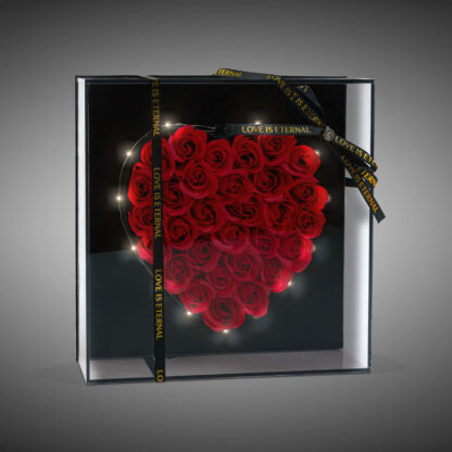 Műrózsák szívalakban díszdobozban - LED-es - 29 x 29 x 6,2 cm - Image 2