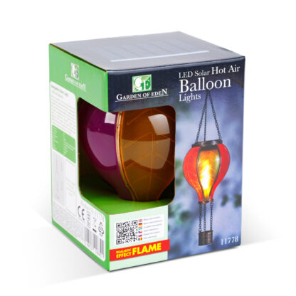 Felakasztható szolár lámpa - hőlégballon - lángeffekt - 12 sárga LED - 11 x 11 x 37 cm - Image 3