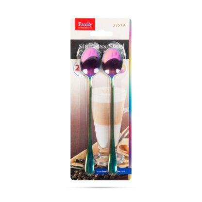 Rozsdamentes acél kávéskanál / latte macchiato kanál - szivárványos - 195 x 32 mm - 2 db / csomag - Image 3