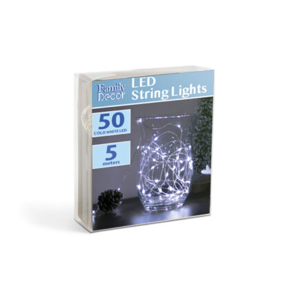 LED fényfüzér - 5 m - 50 LED - hidegfehér - 3 x AA - Image 3