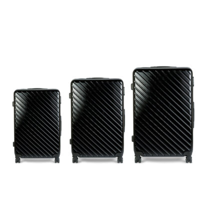 3 részes merevfalú bőrönd szett - fekete - 2x nagy, 1x kicsi (76+72+55cm) ABS++ - Image 2