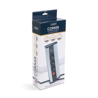 Sarokelosztó - kapcsolós - 3 x 250V, 16A - 2 x USB, 2,1A - alumínium ház - Image 4