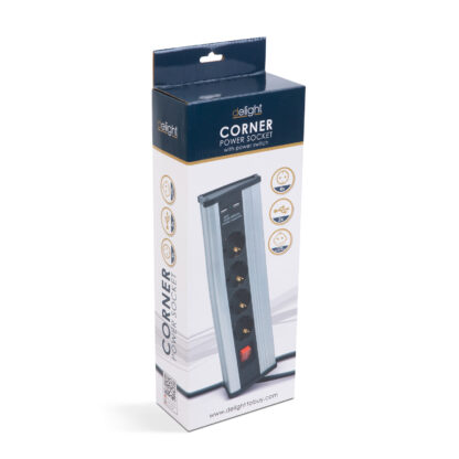 Sarokelosztó - kapcsolós - 4 x 250V, 16A - 2 x USB, 2,1A - alumínium ház - Image 4