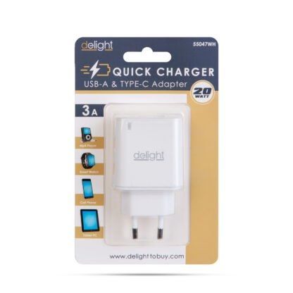 Hálózati Adapter USB + Type-C PD20W gyorstöltéssel - fehér - Image 4