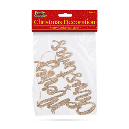 Karácsonyi dekoráció - "Merry Christmas" felirat - 20 x 12 cm - arany - Image 4
